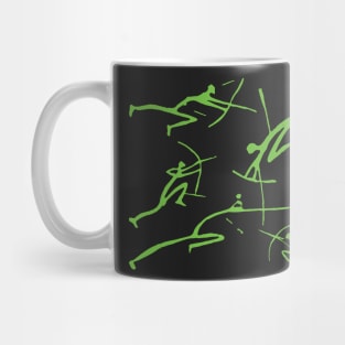 Green Bowmen Minimalist Paleolithic Cave Art Bow Fight Mug